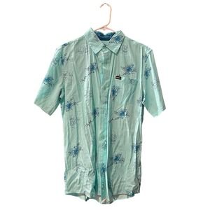 Tony Hawk Shirt Mens Sea Foam Short Sleeve Collared Button Down Skull Rose EUC‎